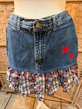 Gitano Blue Denim Mini Skirt with Red Heart Accents